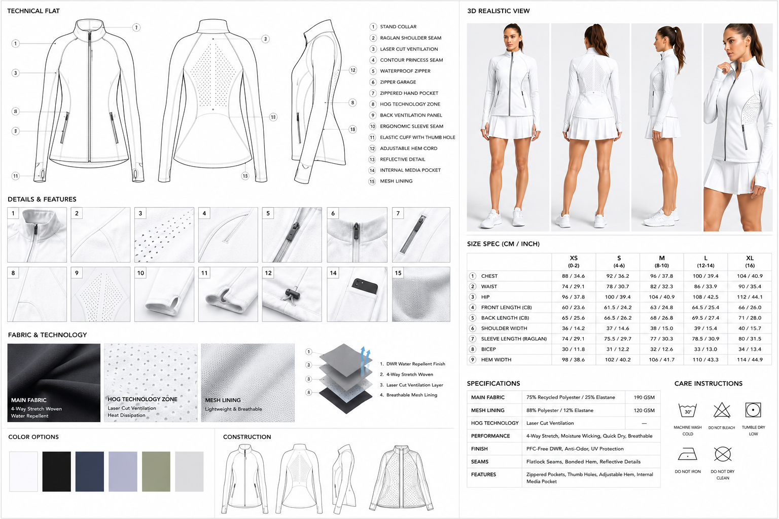 White performance jacket technical board