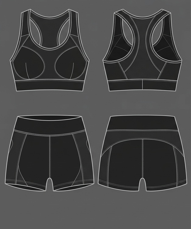Diana Cuervo Performance Apparel Design — Monochrome Sports Bra Set, 2d pattern system concept detail