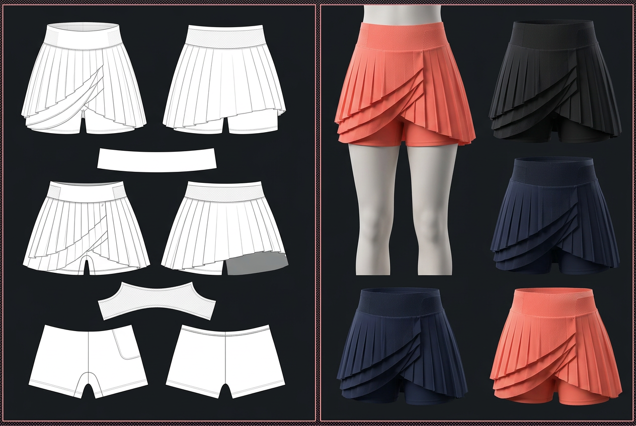 Diana Cuervo Performance Apparel Design — illustrative pattern engineering workflow for Aero Tennis Skirt